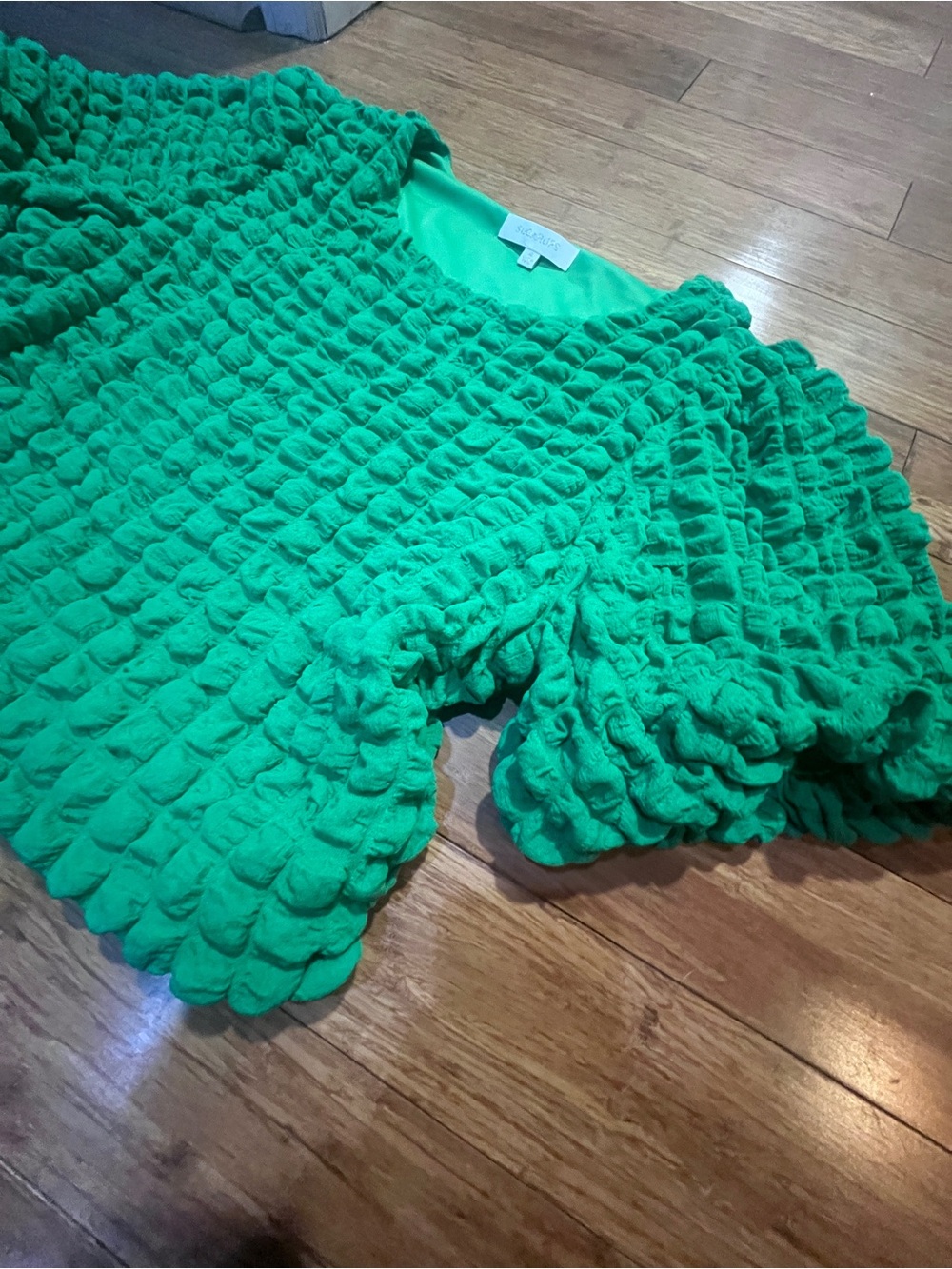 Sugarlips Green Textured Puff Sleeve Crop Top - Picture 2 of 4